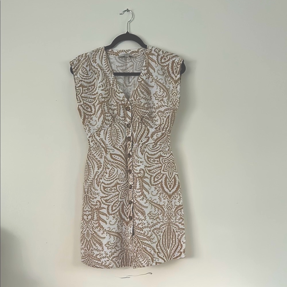 LOFT Tan and White Paisley Mini Dress